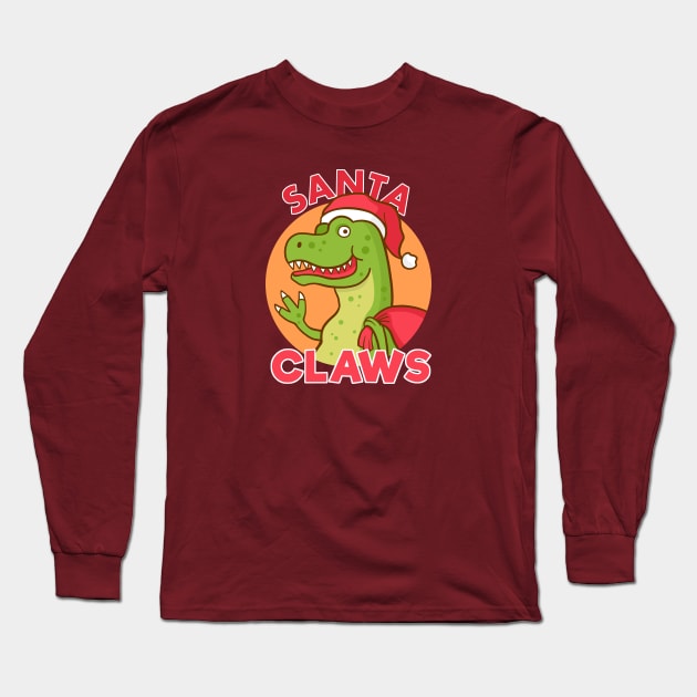 Santa Claws Christmas T-Rex Long Sleeve T-Shirt by Mara Escalante